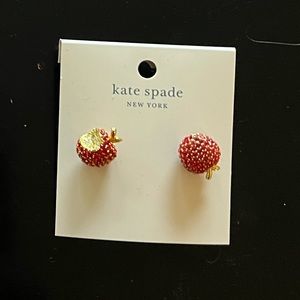 NWT Kate Spade Pave Apple 🍎 Stud Red Crystal Gold Tone Earrings